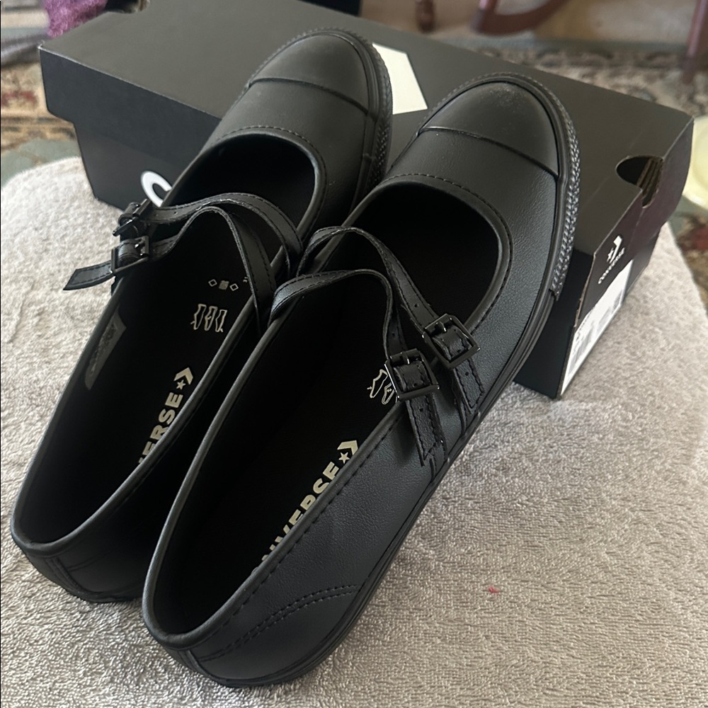 Converse Black Buckle Strap Shoes. Size 10 NWT